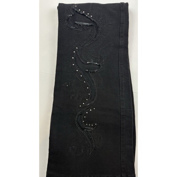 Y2K Ultra Low Rise Black Embroidered Flare Jeans, Small - Picture 9 of 11